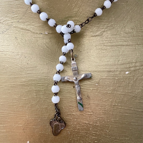 Beautiful Reworked Artisan VINTAGE ROSARY Lariat Style NECKLACE O/S - Picture 3 of 12